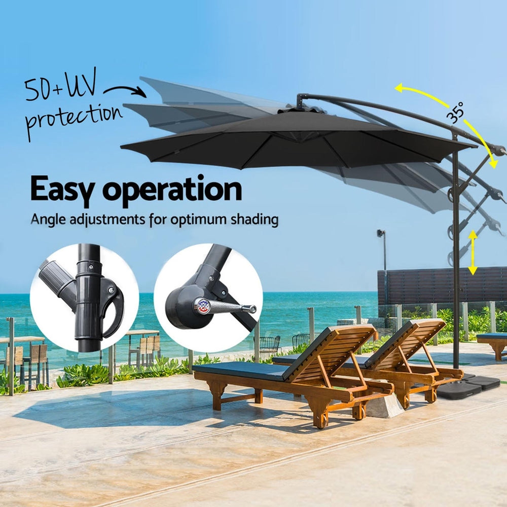 Instahut 3m Umbrella w/Base Outdoor Cantilever Beach Garden Patio Parasol Black-Home &amp; Garden > Shading > Umbrellas &amp; Sunshades-PEROZ Accessories