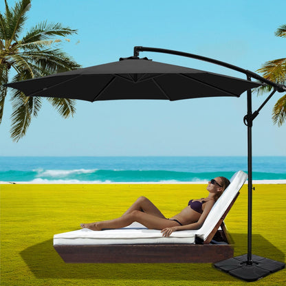 Instahut 3m Umbrella w/Base Outdoor Cantilever Beach Garden Patio Parasol Black-Home &amp; Garden > Shading > Umbrellas &amp; Sunshades-PEROZ Accessories