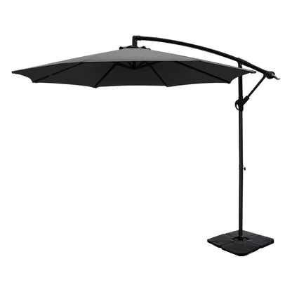Instahut 3m Umbrella w/Base Outdoor Cantilever Beach Garden Patio Parasol Charcoal-Home &amp; Garden > Shading > Umbrellas &amp; Sunshades-PEROZ Accessories