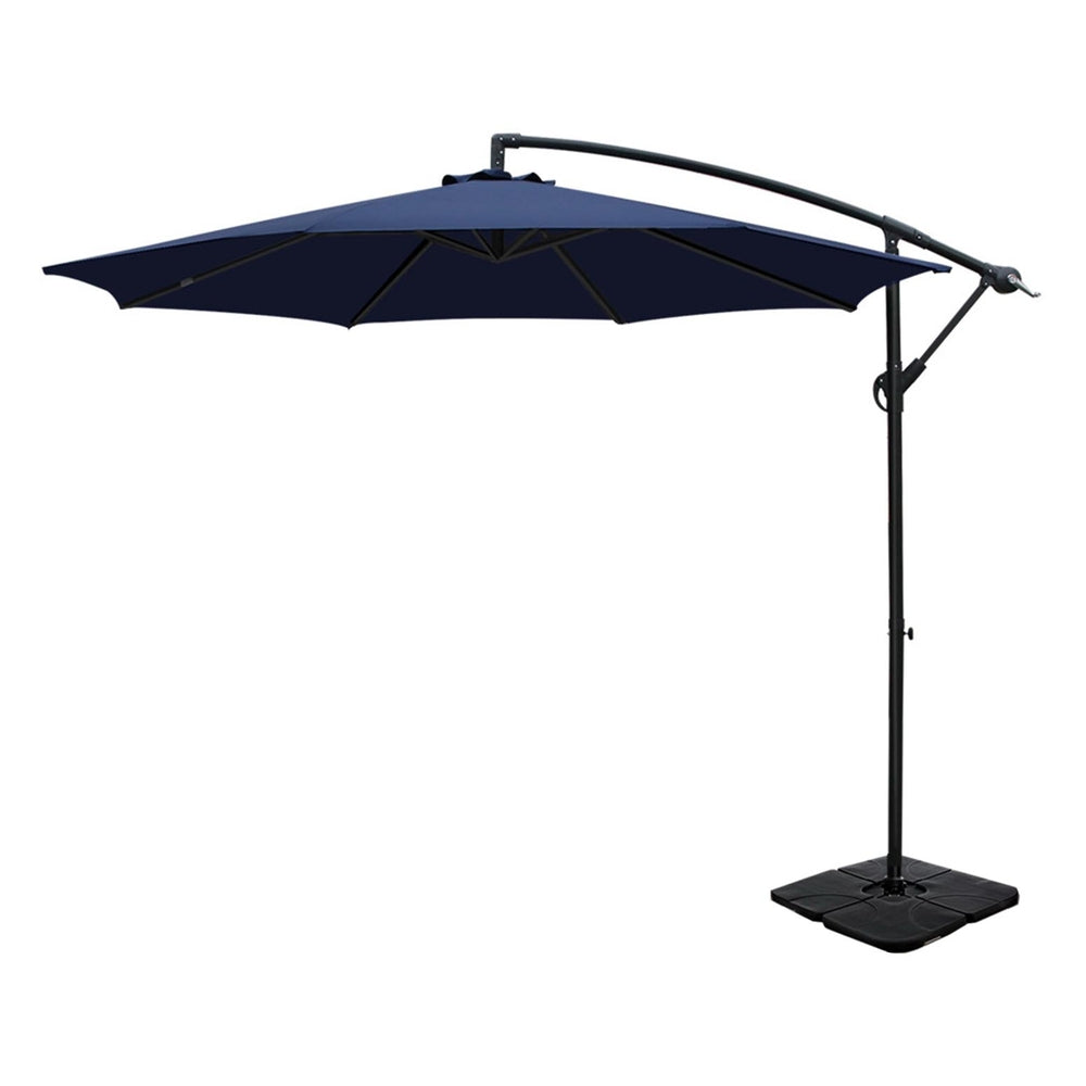 Instahut 3m Umbrella w/Base Outdoor Cantilever Beach Garden Patio Parasol Navy-Home &amp; Garden > Shading > Umbrellas &amp; Sunshades-PEROZ Accessories