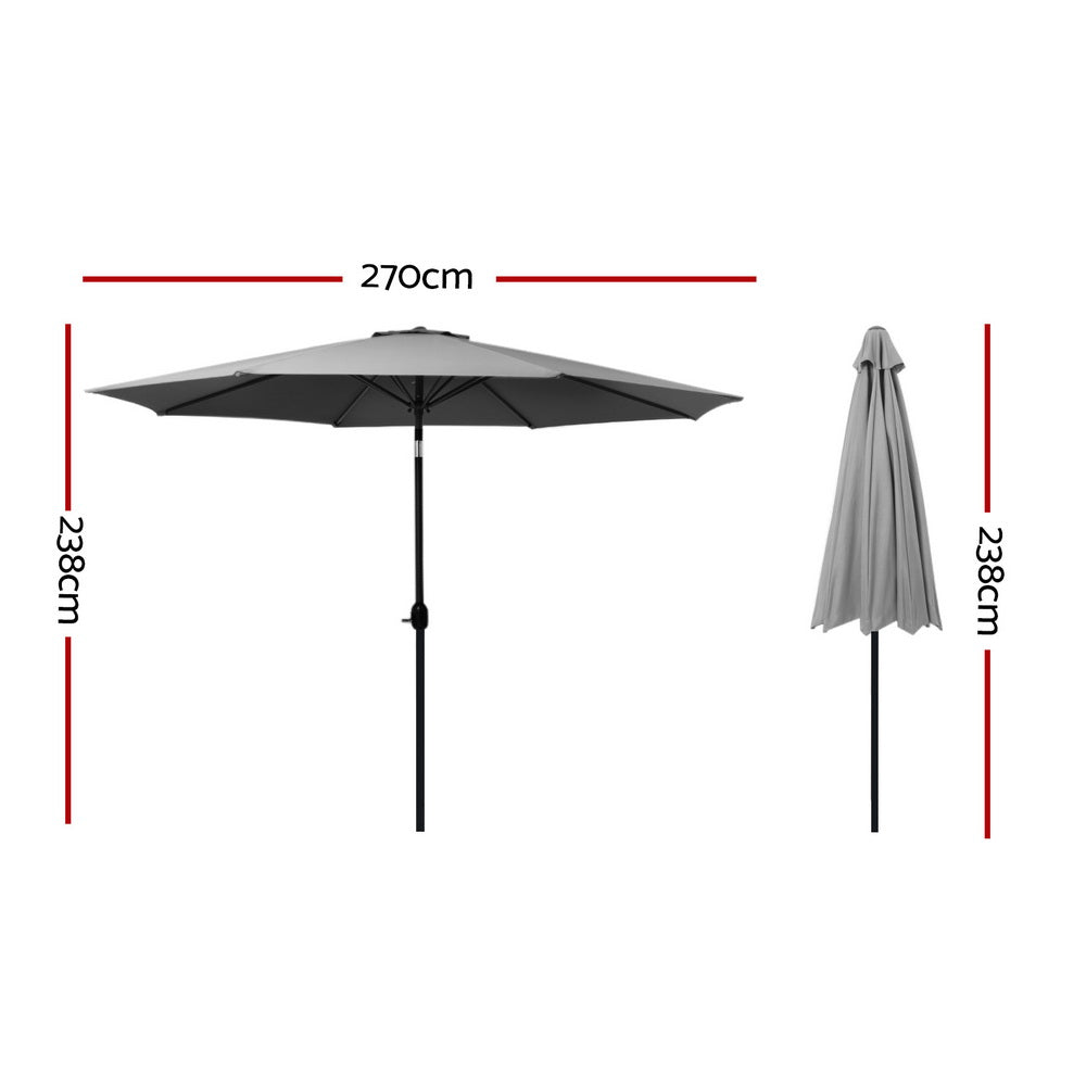 Instahut Outdoor Umbrella 2.7m Beach Pole Garden Tilt Sun Patio UV Charcoal-Home &amp; Garden > Shading > Umbrellas &amp; Sunshades-PEROZ Accessories