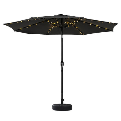 Instahut Outdoor Umbrella 2.9m Market Umbrella with Base String Light Black-Home &amp; Garden > Shading > Umbrellas &amp; Sunshades-PEROZ Accessories