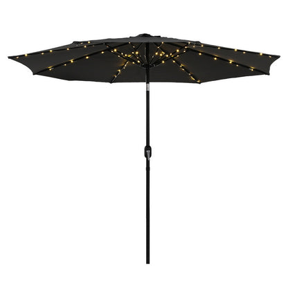 Instahut Outdoor Umbrella 2.9m Market Umbrella with String Light Tilt Black-Home &amp; Garden > Shading > Umbrellas &amp; Sunshades-PEROZ Accessories