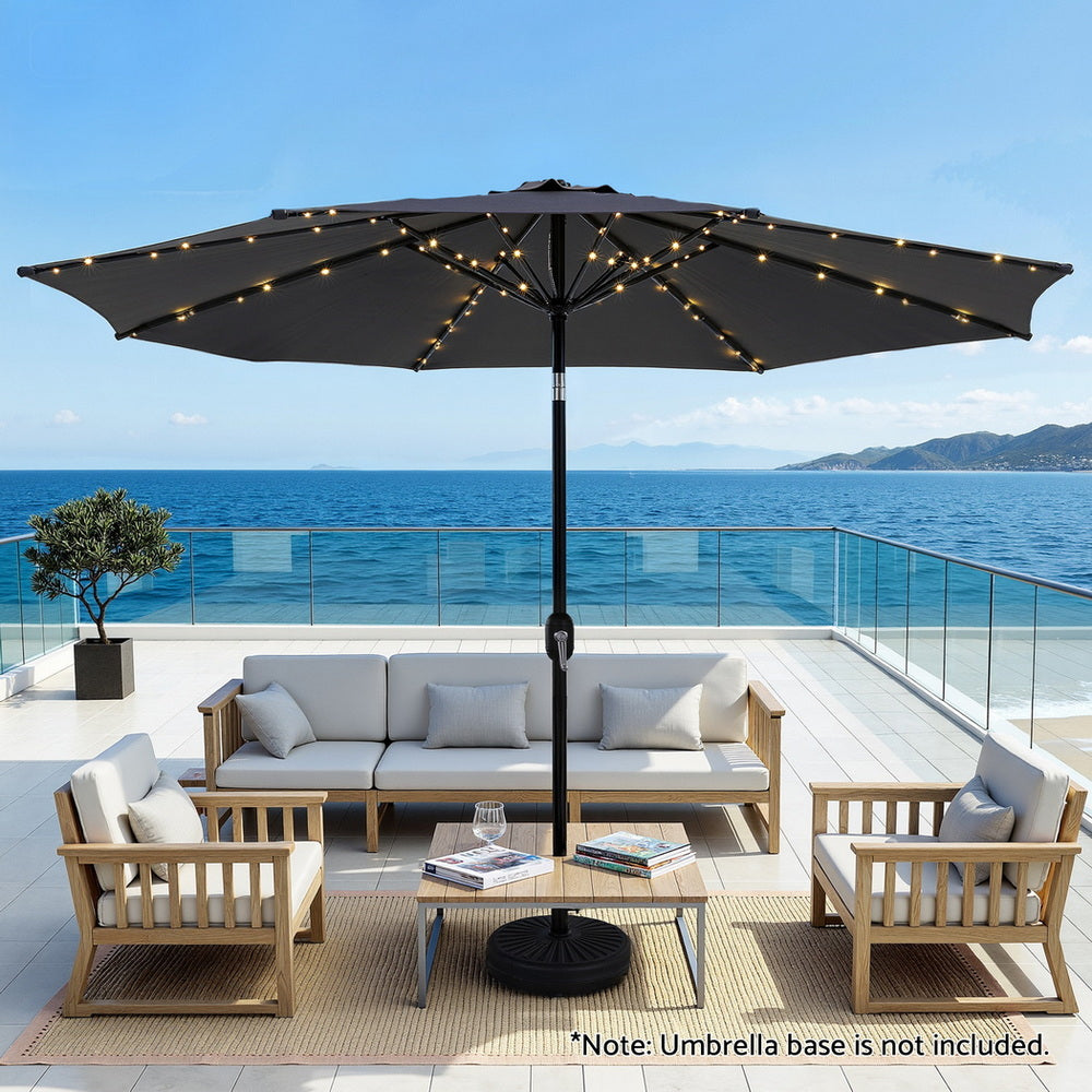 Instahut Outdoor Umbrella 2.9m Market Umbrella with String Light Tilt Charcoal Shade-Home &amp; Garden > Shading > Umbrellas &amp; Sunshades-PEROZ Accessories