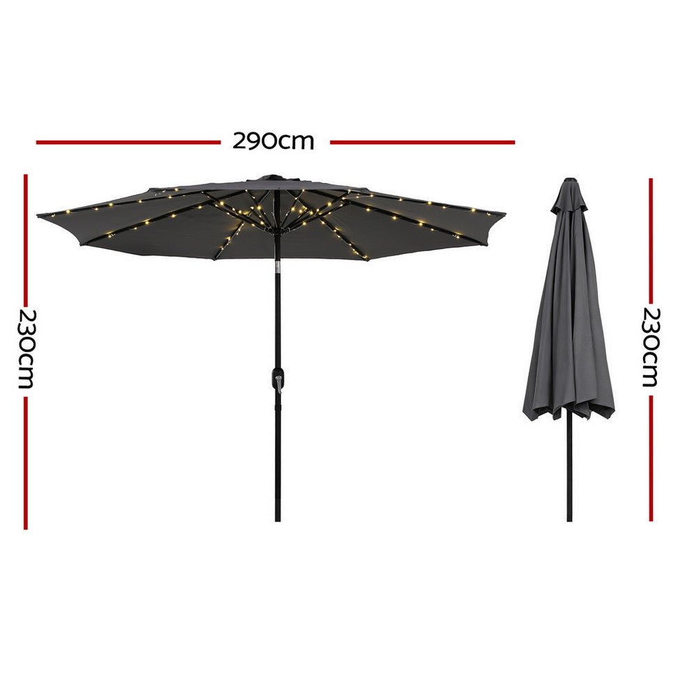 Instahut Outdoor Umbrella 2.9m Market Umbrella with String Light Tilt Charcoal Shade-Home &amp; Garden > Shading > Umbrellas &amp; Sunshades-PEROZ Accessories