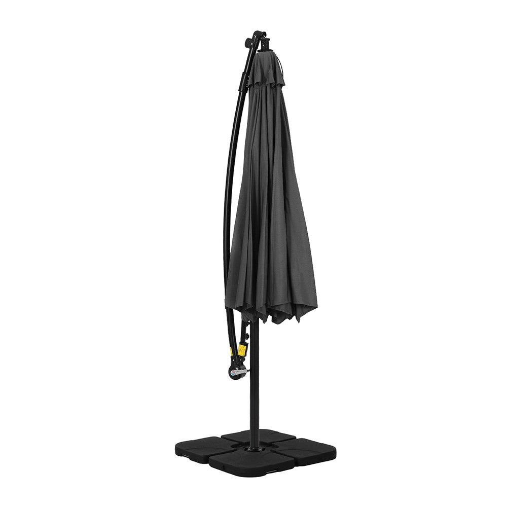 Instahut Outdoor Umbrella 3M Cantilever Beach LED Base Garden Sun Patio Charcoal-Home &amp; Garden > Shading > Umbrellas &amp; Sunshades-PEROZ Accessories