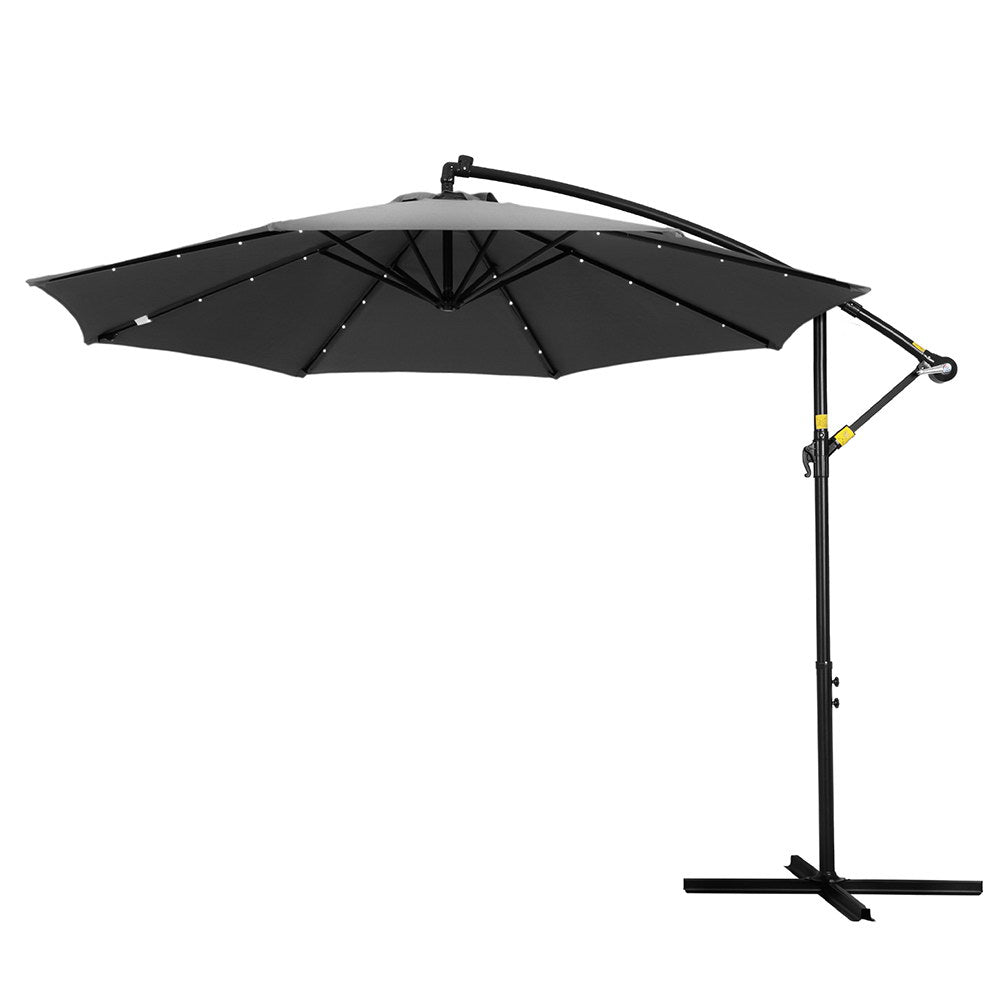Instahut Outdoor Umbrella 3M Cantilever Beach LED Garden Shade Patio Charcoal-Home &amp; Garden > Shading > Umbrellas &amp; Sunshades-PEROZ Accessories
