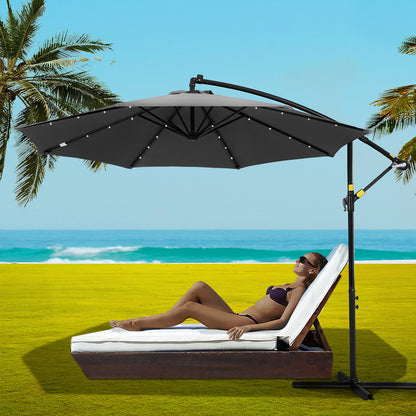 Instahut Outdoor Umbrella 3M Cantilever Beach LED Garden Shade Patio Charcoal-Home &amp; Garden > Shading > Umbrellas &amp; Sunshades-PEROZ Accessories