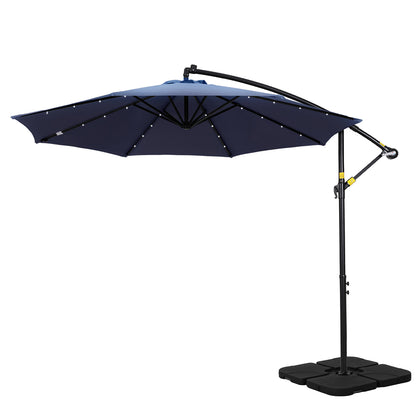 Instahut Outdoor Umbrella 3M Cantilever Beach LED w/Base Garden Shade Patio Navy-Home &amp; Garden > Shading > Umbrellas &amp; Sunshades-PEROZ Accessories
