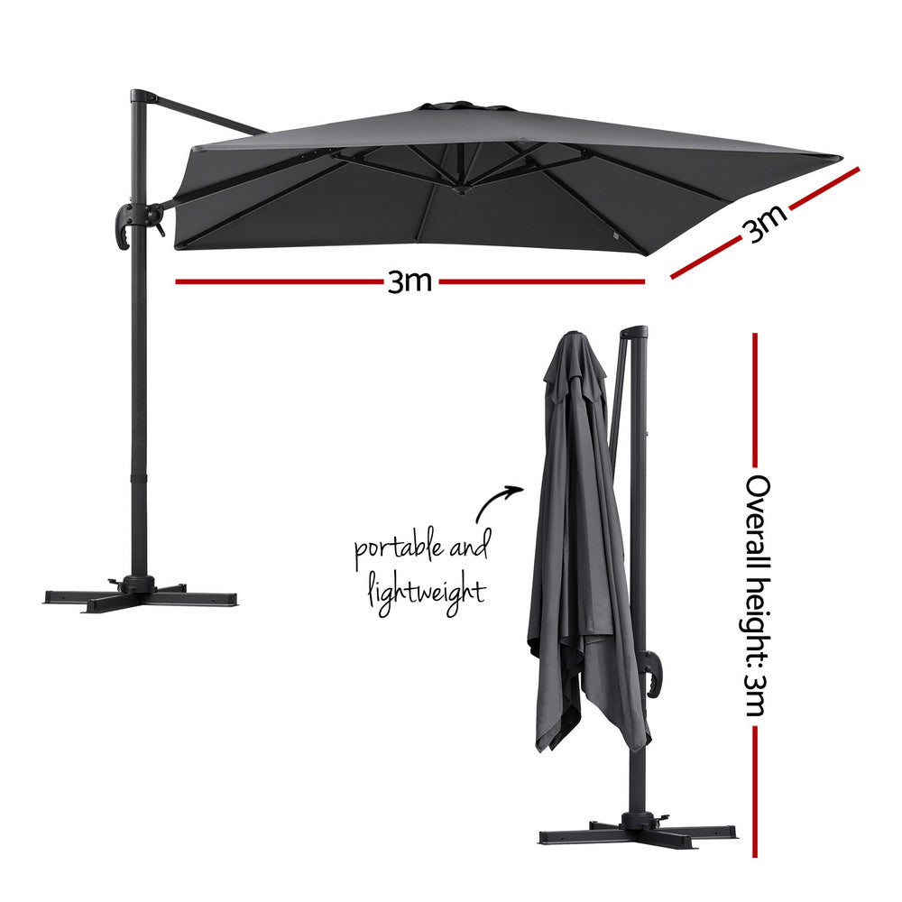 Instahut Outdoor Umbrella 3m Umbrellas Cantilever Stand Sun Roma 360 Degree Charcoal-Home &amp; Garden &gt; Shading &gt; Umbrellas &amp; Sunshades-PEROZ Accessories