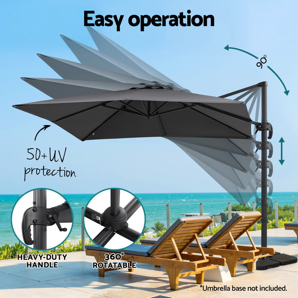 Instahut Outdoor Umbrella 3m Umbrellas Cantilever Stand Sun Roma 360 Degree Charcoal-Home &amp; Garden > Shading > Umbrellas &amp; Sunshades-PEROZ Accessories