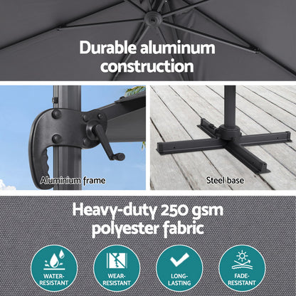 Instahut Outdoor Umbrella 3m Umbrellas Cantilever Stand Sun Roma 360 Degree Charcoal-Home &amp; Garden > Shading > Umbrellas &amp; Sunshades-PEROZ Accessories