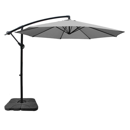 Instahut Umbrella Outdoor Umbrellas Cantilever Sun Stand UV Garden Base Grey 3M-Home &amp; Garden > Shading > Umbrellas &amp; Sunshades-PEROZ Accessories