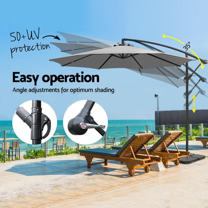 Instahut Umbrella Outdoor Umbrellas Cantilever Sun Stand UV Garden Base Grey 3M-Home &amp; Garden > Shading > Umbrellas &amp; Sunshades-PEROZ Accessories