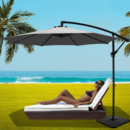 Instahut Umbrella Outdoor Umbrellas Cantilever Sun Stand UV Garden Base Grey 3M-Home &amp; Garden > Shading > Umbrellas &amp; Sunshades-PEROZ Accessories