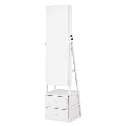 Artiss Lockable Jewelry Armoire with Mirror, Freestanding Organizer Cabinet with Drawers, White