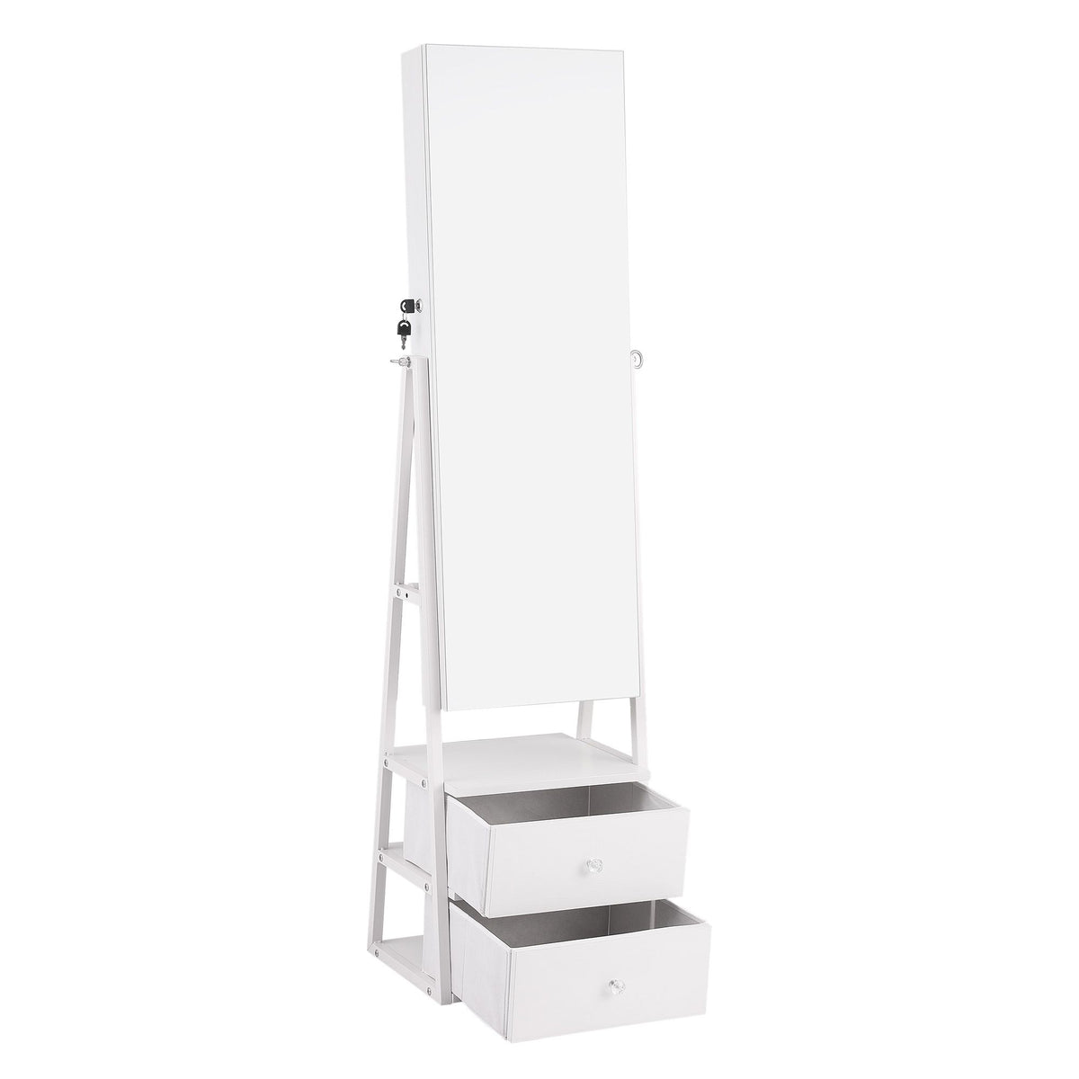 Artiss Lockable Jewelry Armoire with Mirror, Freestanding Organizer Cabinet with Drawers, White