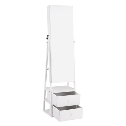 Artiss Lockable Jewelry Armoire with Mirror, Freestanding Organizer Cabinet with Drawers, White