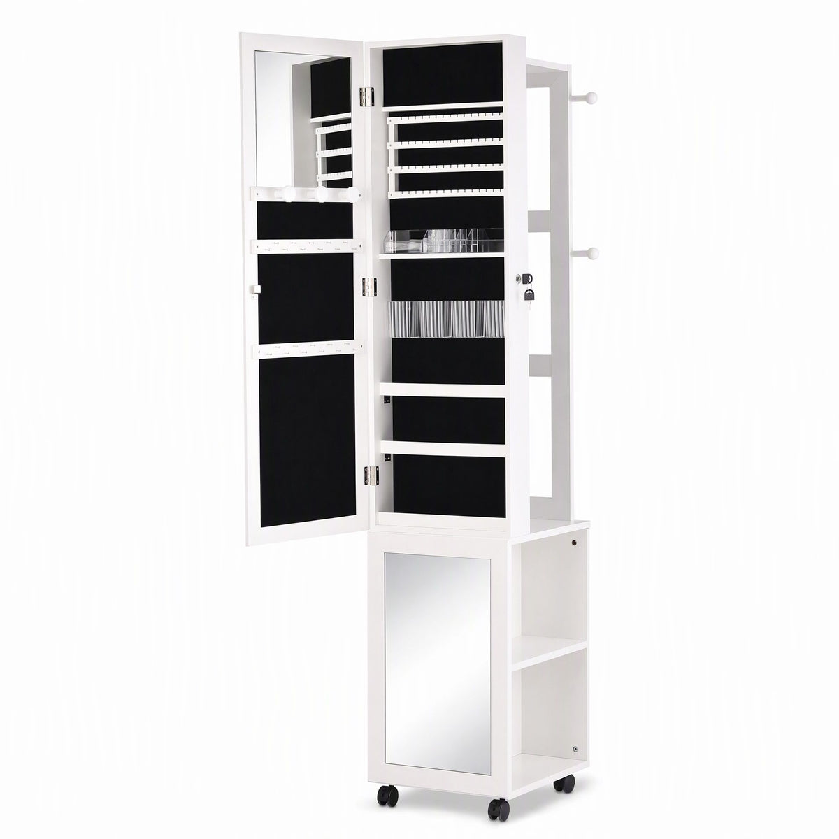Artiss Lockable Jewellery Cabinet, Mobile Frameless Mirror, White-Home &amp; Garden > Storage > Storage Cabinets &amp; Lockers-PEROZ Accessories