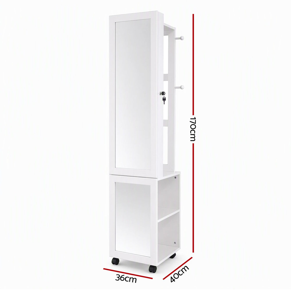 Artiss Lockable Jewellery Cabinet, Mobile Frameless Mirror, White-Home &amp; Garden > Storage > Storage Cabinets &amp; Lockers-PEROZ Accessories