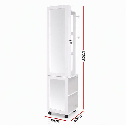 Artiss Lockable Jewellery Cabinet, Mobile Frameless Mirror, White-Home &amp; Garden > Storage > Storage Cabinets &amp; Lockers-PEROZ Accessories