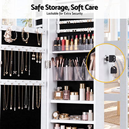 Artiss Lockable Jewellery Cabinet, Mobile Frameless Mirror, White-Home &amp; Garden > Storage > Storage Cabinets &amp; Lockers-PEROZ Accessories