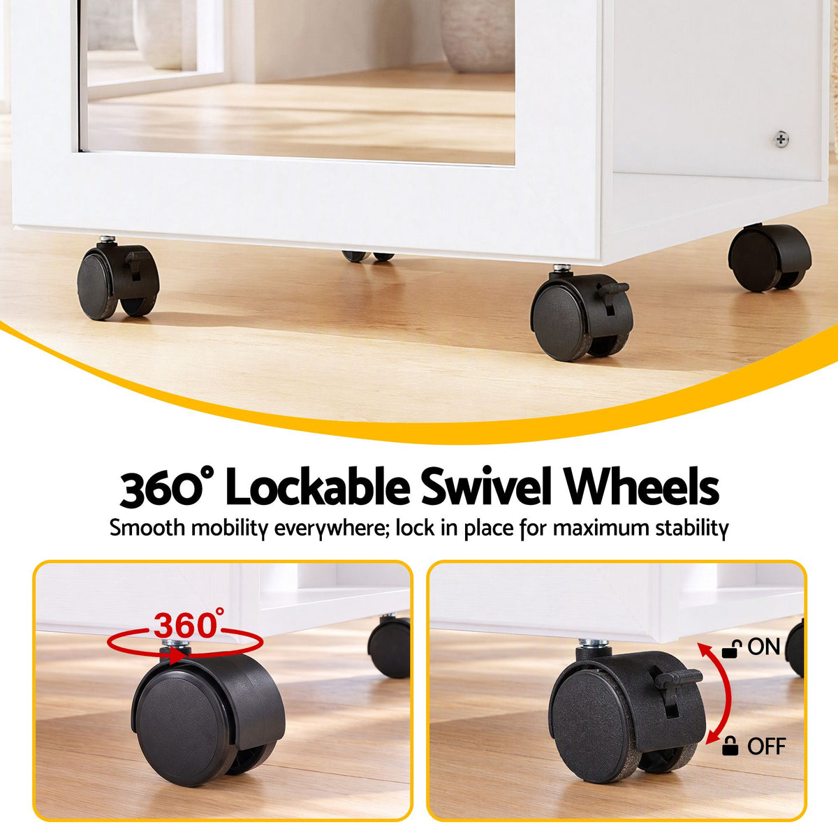 Artiss Lockable Jewellery Cabinet, Mobile Frameless Mirror, White-Home &amp; Garden > Storage > Storage Cabinets &amp; Lockers-PEROZ Accessories