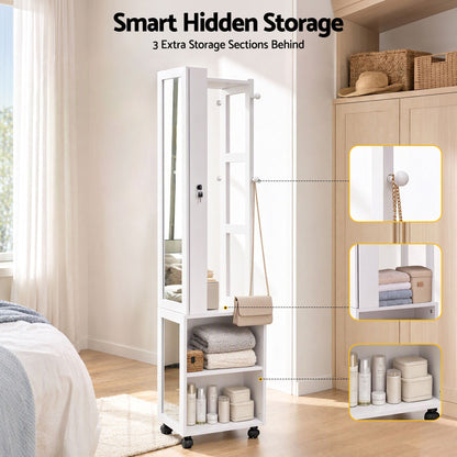 Artiss Lockable Jewellery Cabinet, Mobile Frameless Mirror, White-Home &amp; Garden > Storage > Storage Cabinets &amp; Lockers-PEROZ Accessories