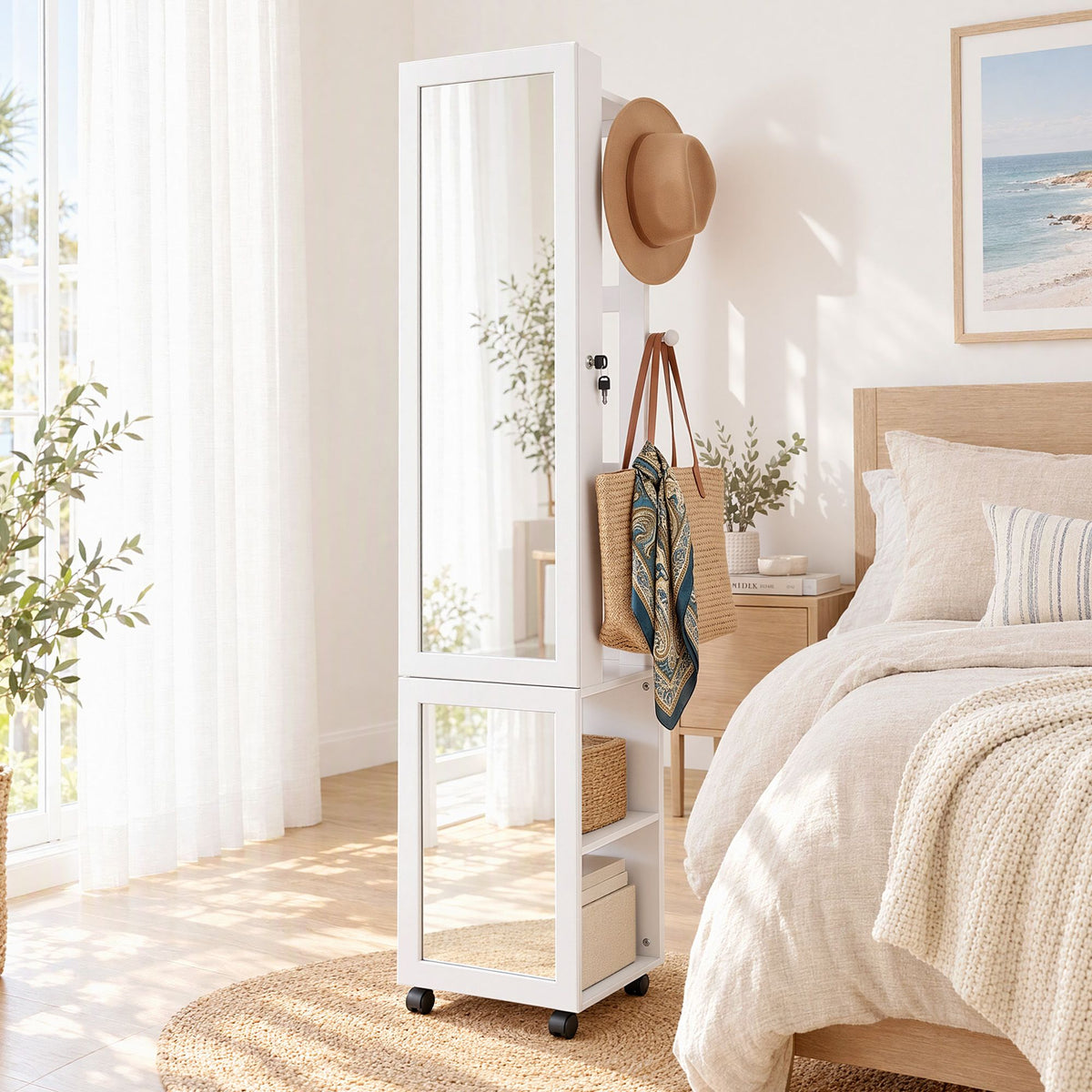 Artiss Lockable Jewellery Cabinet, Mobile Frameless Mirror, White-Home &amp; Garden > Storage > Storage Cabinets &amp; Lockers-PEROZ Accessories