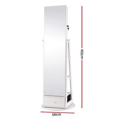 Artiss 360° Rotating Jewelry Cabinet Full Length Mirror, White-Furniture > Office > Storage Cabinets-PEROZ Accessories