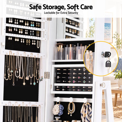 Artiss 360° Rotating Jewelry Cabinet Full Length Mirror, White-Furniture > Office > Storage Cabinets-PEROZ Accessories