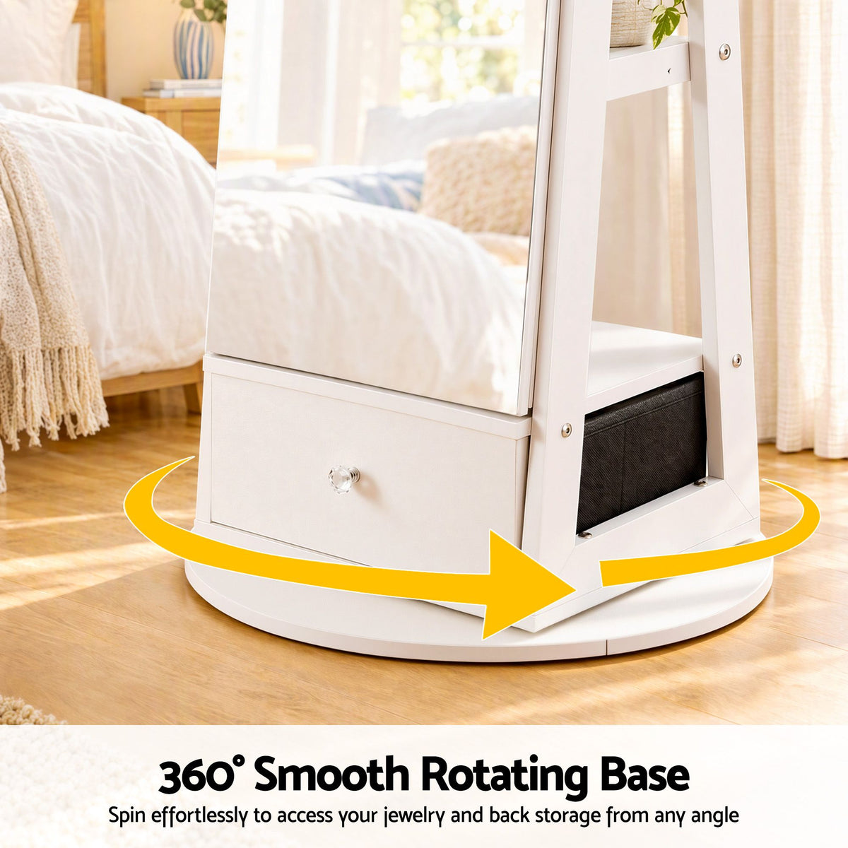 Artiss 360° Rotating Jewelry Cabinet Full Length Mirror, White-Furniture > Office > Storage Cabinets-PEROZ Accessories