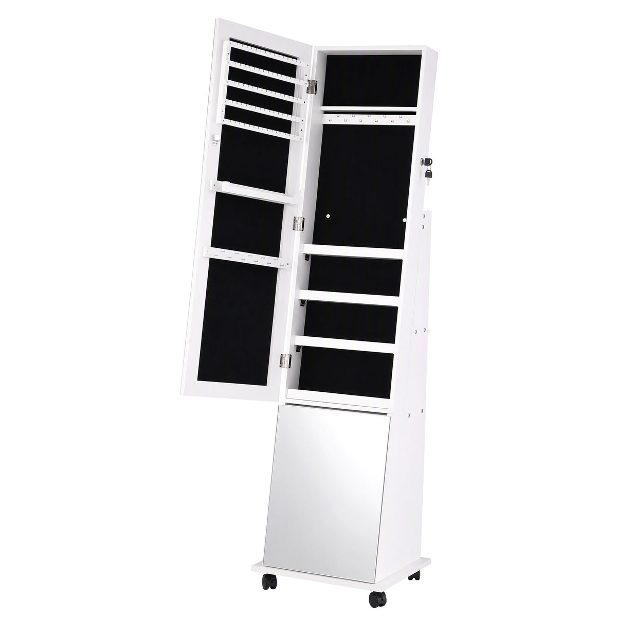 Artiss Jewelry Cabinet Frameless Full Length Mirror with Wheels, White-Furniture > Office > Storage Cabinets-PEROZ Accessories