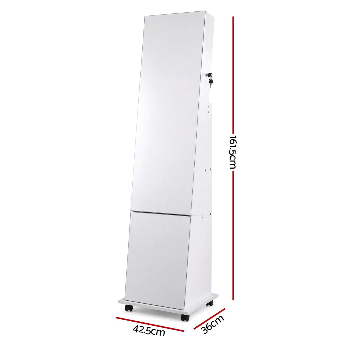 Artiss Jewelry Cabinet Frameless Full Length Mirror with Wheels, White-Furniture > Office > Storage Cabinets-PEROZ Accessories