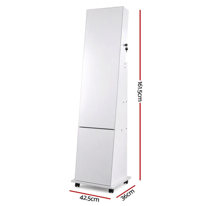 Artiss Jewelry Cabinet Frameless Full Length Mirror with Wheels, White-Furniture > Office > Storage Cabinets-PEROZ Accessories