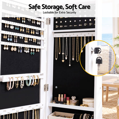 Artiss Jewelry Cabinet Frameless Full Length Mirror with Wheels, White-Furniture > Office > Storage Cabinets-PEROZ Accessories