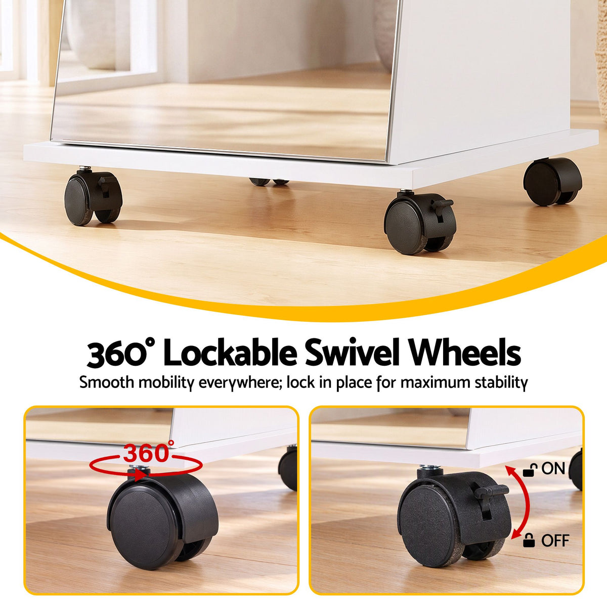 Artiss Jewelry Cabinet Frameless Full Length Mirror with Wheels, White-Furniture > Office > Storage Cabinets-PEROZ Accessories