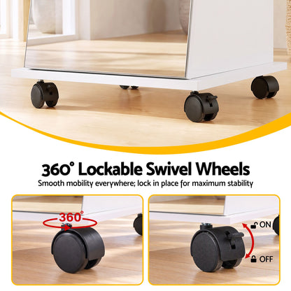 Artiss Jewelry Cabinet Frameless Full Length Mirror with Wheels, White-Furniture > Office > Storage Cabinets-PEROZ Accessories