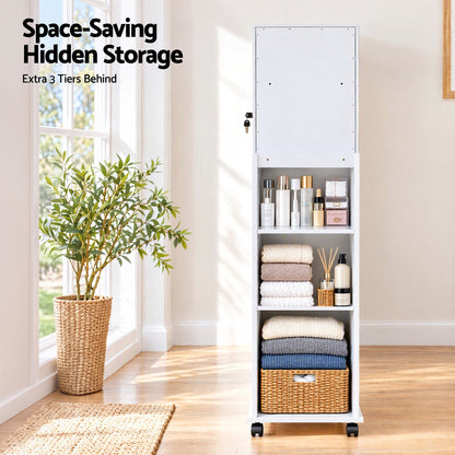 Artiss Jewelry Cabinet Frameless Full Length Mirror with Wheels, White-Furniture > Office > Storage Cabinets-PEROZ Accessories