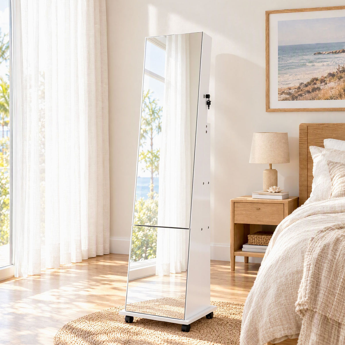 Artiss Jewelry Cabinet Frameless Full Length Mirror with Wheels, White-Furniture > Office > Storage Cabinets-PEROZ Accessories