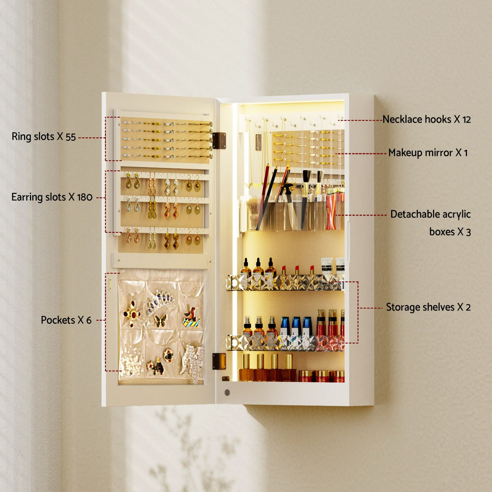 Artiss Jewellery Cabinet Mirror Door Wall Mount-Furniture &gt; Office &gt; Storage Cabinets-PEROZ Accessories