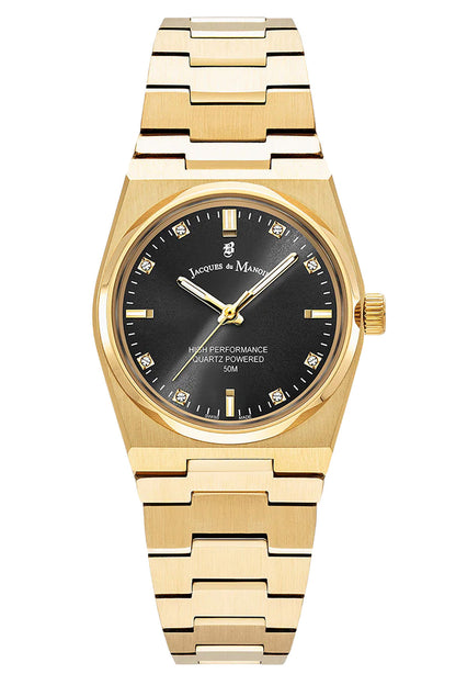 JDM Horizon Ladies 31mm 50m Black Dial Gold Stainless Steel Strap Watch-PEROZ Accessories