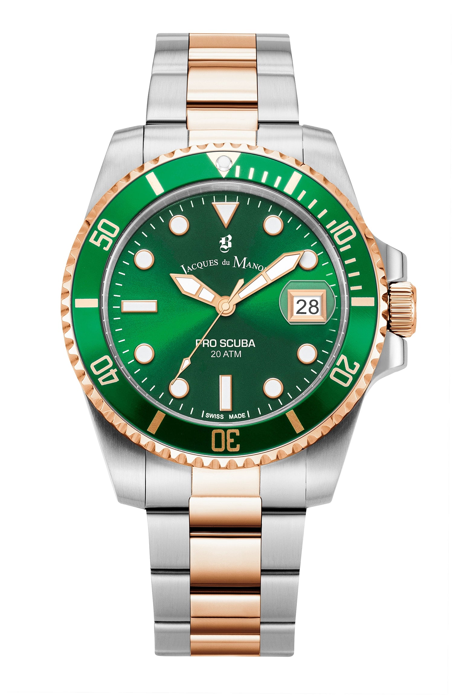 Jacques Du Manoir Swiss-Made Pro Scuba 43mm 200m Water Resistant Two Tone Green Watch-PEROZ Accessories