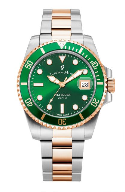 Jacques Du Manoir Swiss-Made Pro Scuba 43mm 200m Water Resistant Two Tone Green Watch-PEROZ Accessories