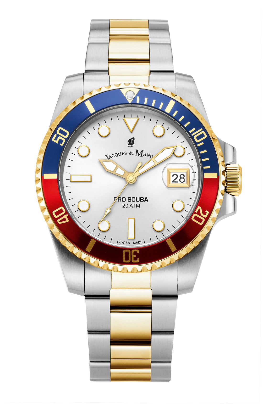 Jacques Du Manoir Swiss-Made Pro Scuba 43mm 200m Water Resistant Two Tone Red/Blue Bezel Watch-PEROZ Accessories