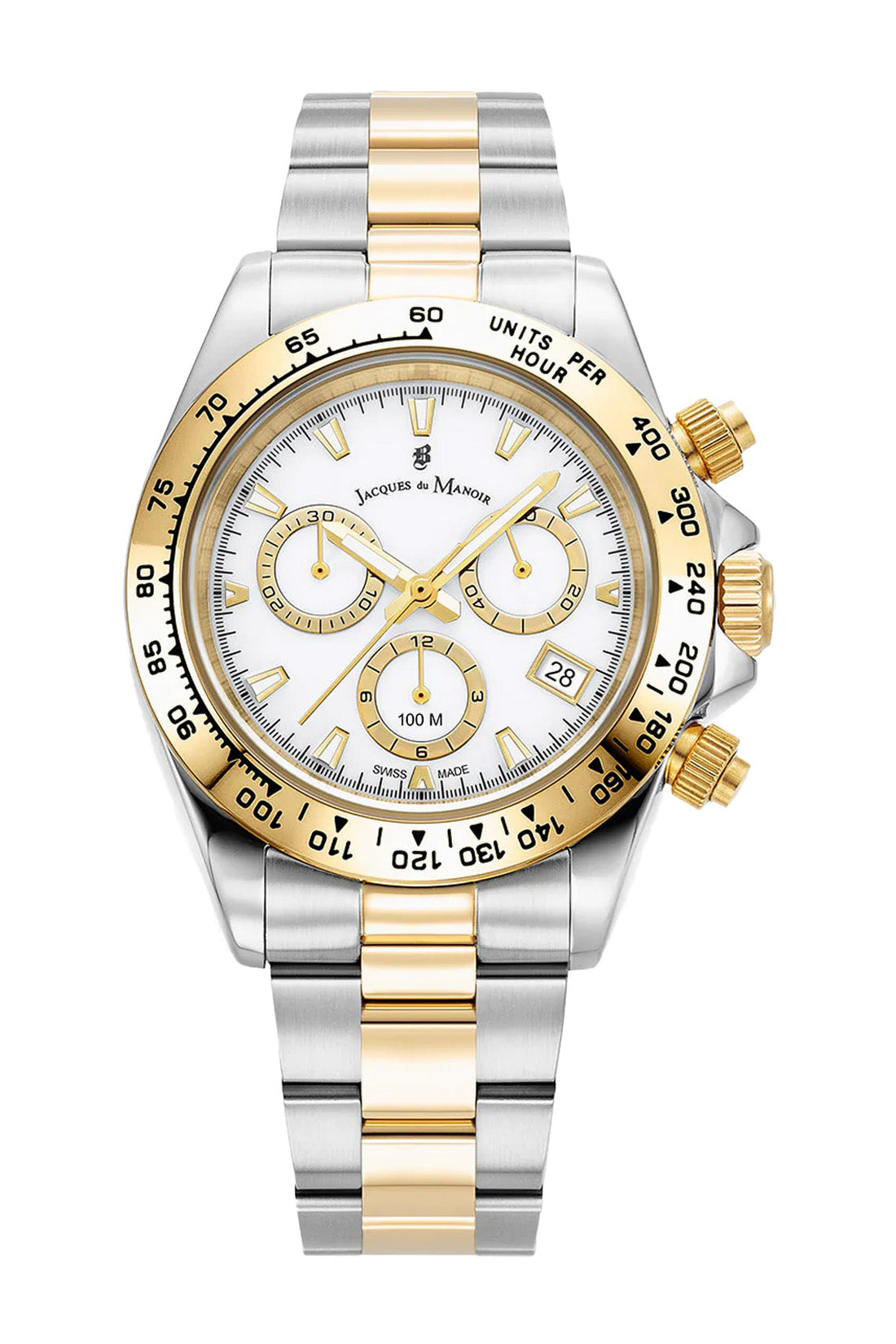 Jacques Du Manoir Swiss Phoenix Chrono 40mm 100m Water Resistant Two Tone Stainless Steel Strap Watch-PEROZ Accessories