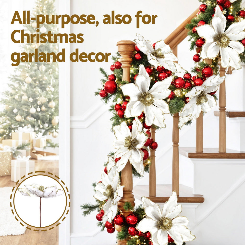 Jingle Jollys 14Pcs Christmas Tree Flower Set Xmas Garland Wreath Magnolia White-Occasions > Christmas > Christmas Decorations-PEROZ Accessories