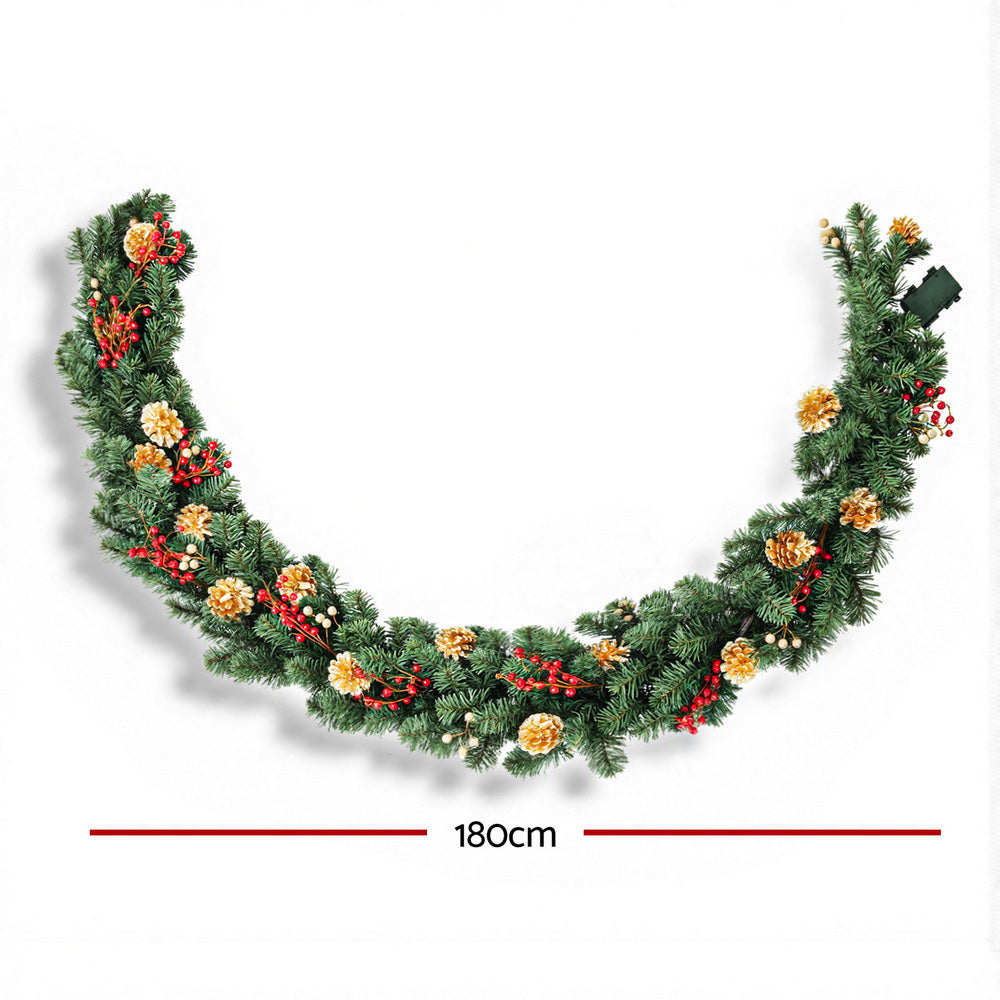 Jingle Jollys 1.8M Christmas Garland Pre-lit LED Pine Cones Berries Xmas Decor-Occasions &gt; Christmas &gt; Christmas Wreaths &amp; Garlands-PEROZ Accessories