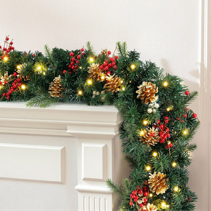 Jingle Jollys 1.8M Christmas Garland Pre-lit LED Pine Cones Berries Xmas Decor-Occasions > Christmas > Christmas Wreaths &amp; Garlands-PEROZ Accessories
