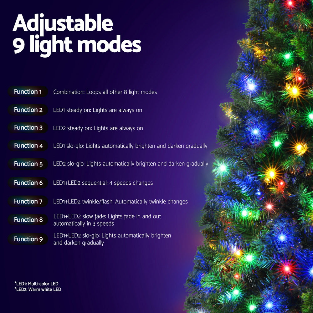 Jingle Jollys 1.8M Pre-lit Christmas Tree 8 Mode Multi Colour 200 LED Light Xmas-Christmas Trees-PEROZ Accessories
